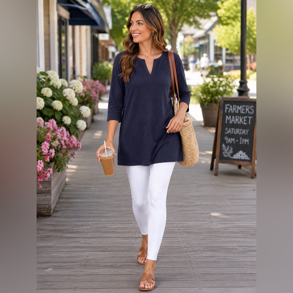 Talbots Navy Blue Tunic Top Size Large New